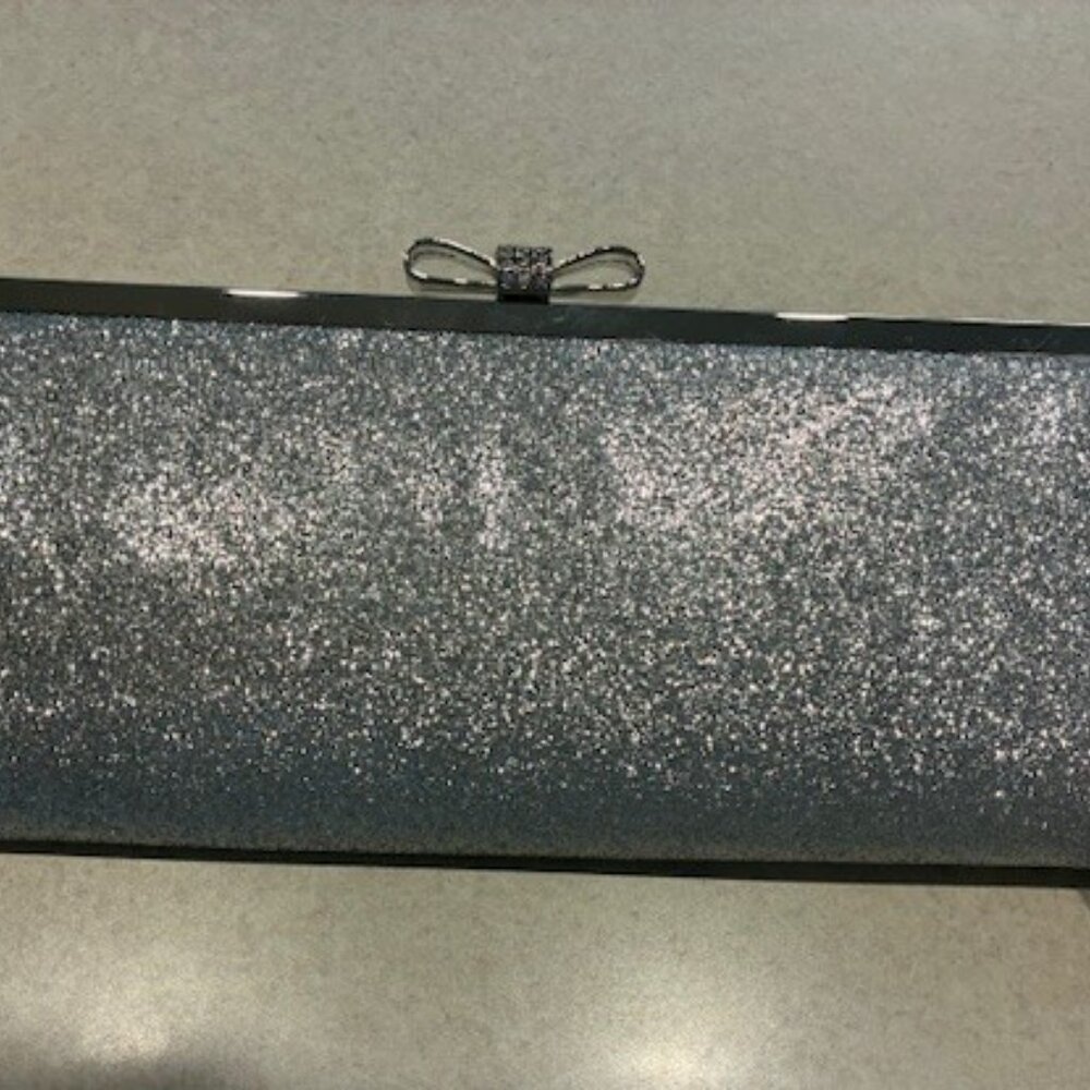 INC International Concept Silver Sparkle Bling Clutch Purse Wedding Prom Formal